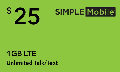 Simple Mobile - $25 Unlimited Monthly Refill