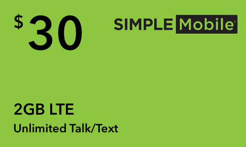 Simple Mobile - $30 Unlimited Monthly Refill