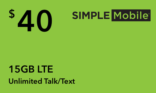 Simple Mobile - $40 Unlimited Monthly Refill